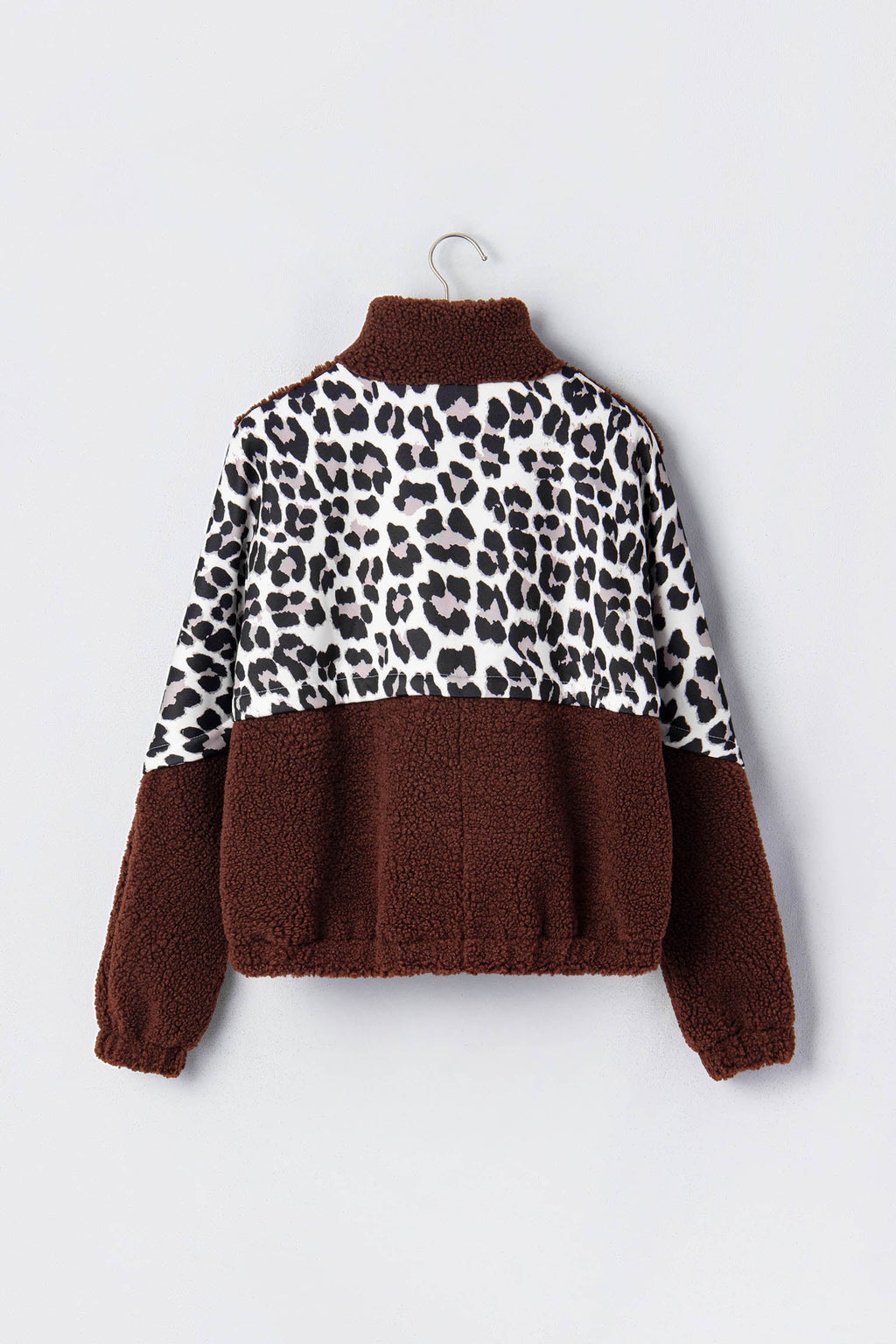 Leopard Patchwork Fleece Zip-Up Collared Jacket