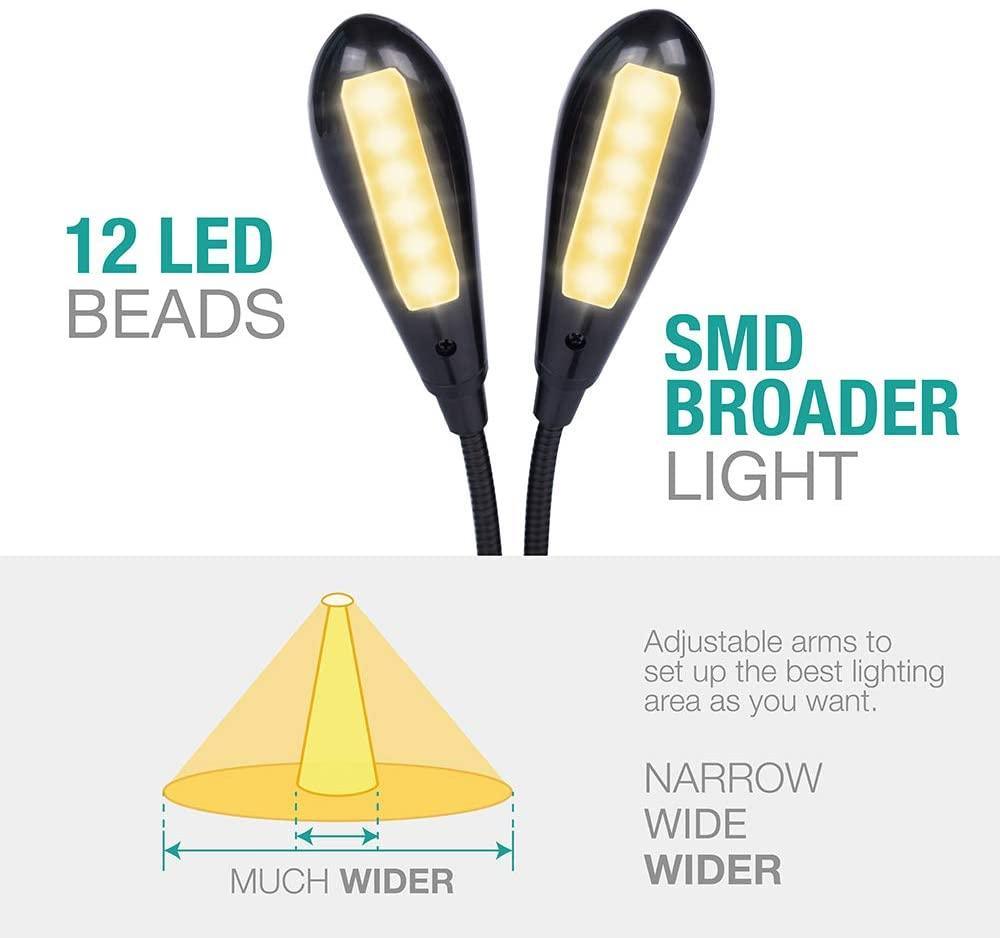 Dual-Gooseneck LED Reading Lamp with Wide-Beam Clip Design