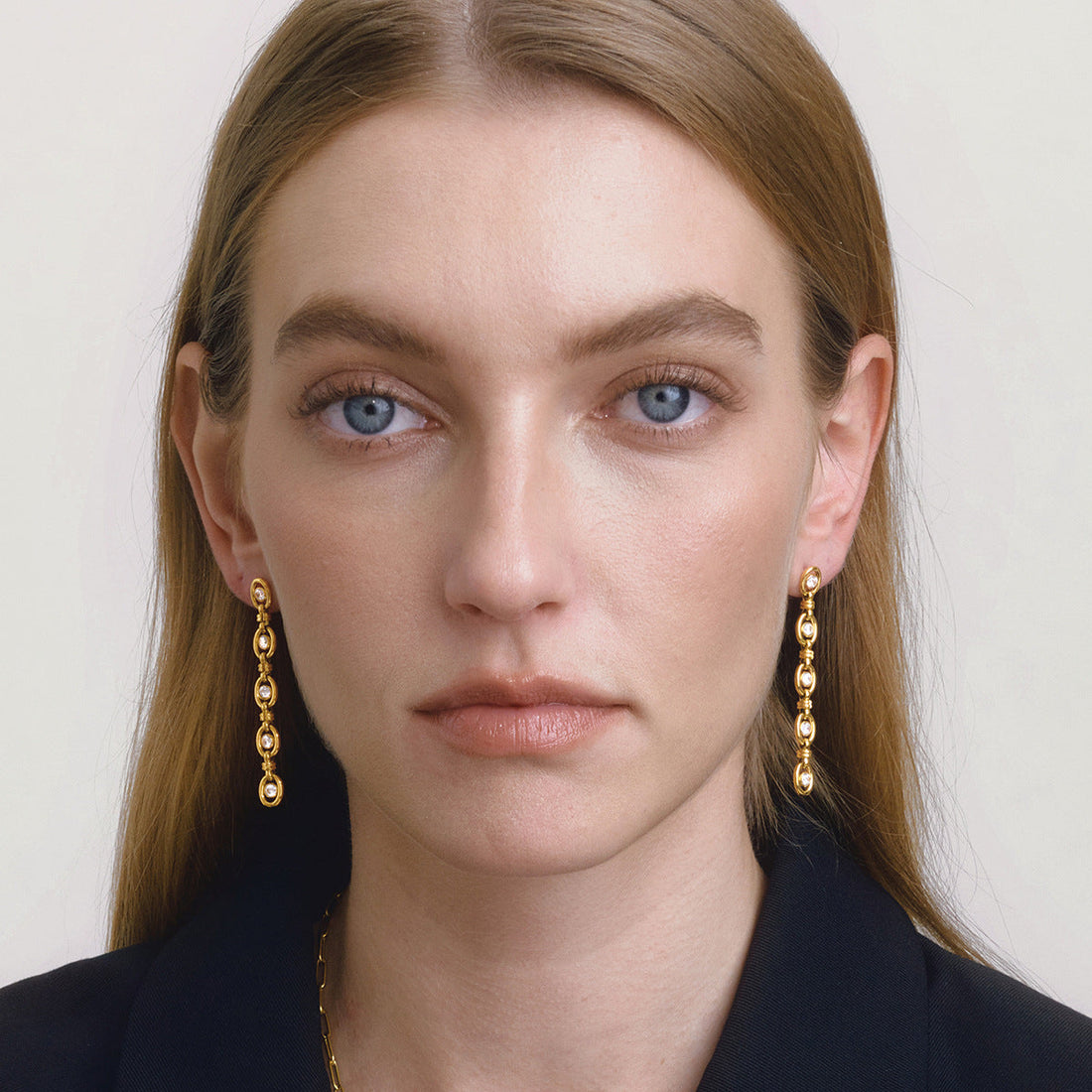 Zircon Chain Tassel Earrings and Bracelet Set in Gold