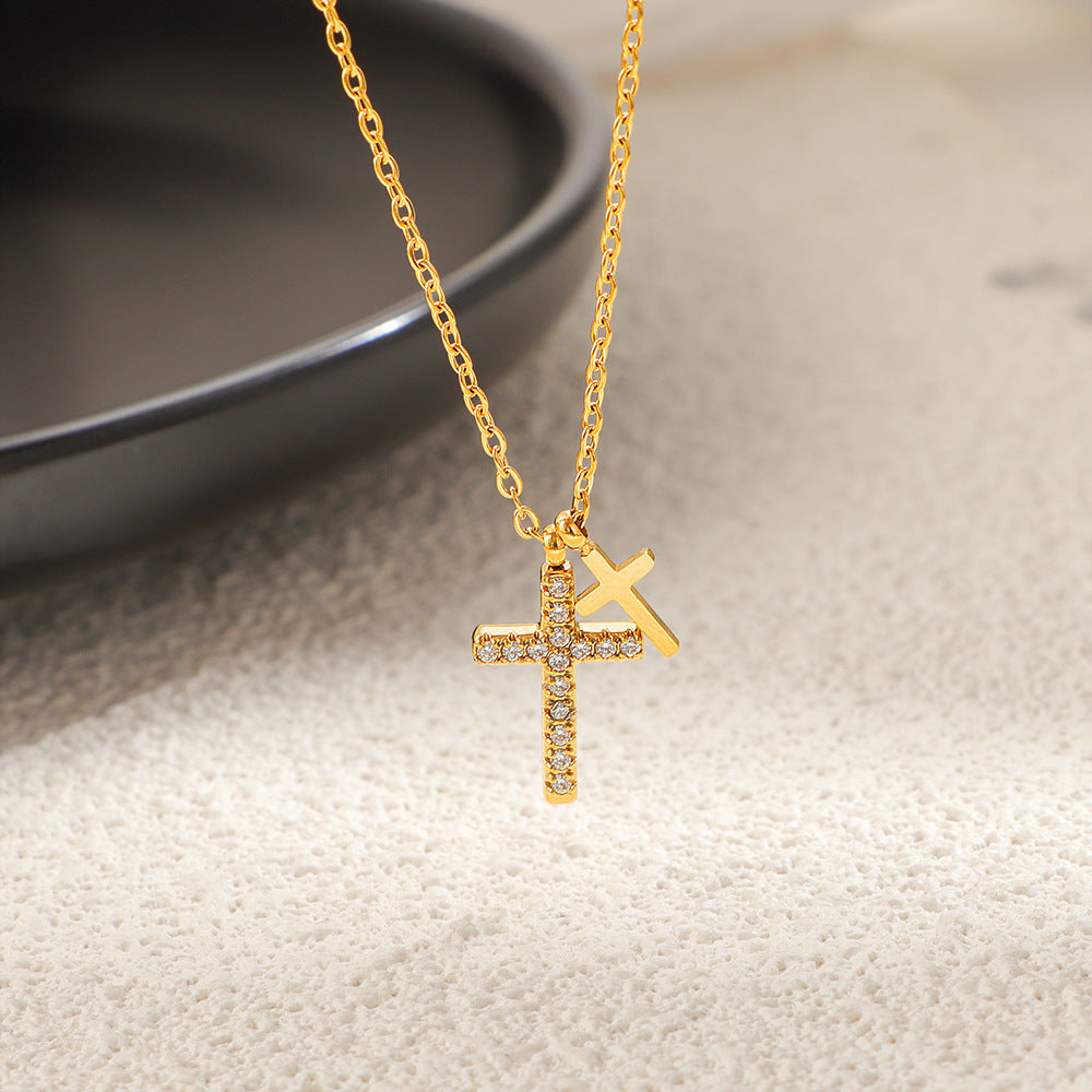 New European And American Light Luxury Cross Diamond Necklace