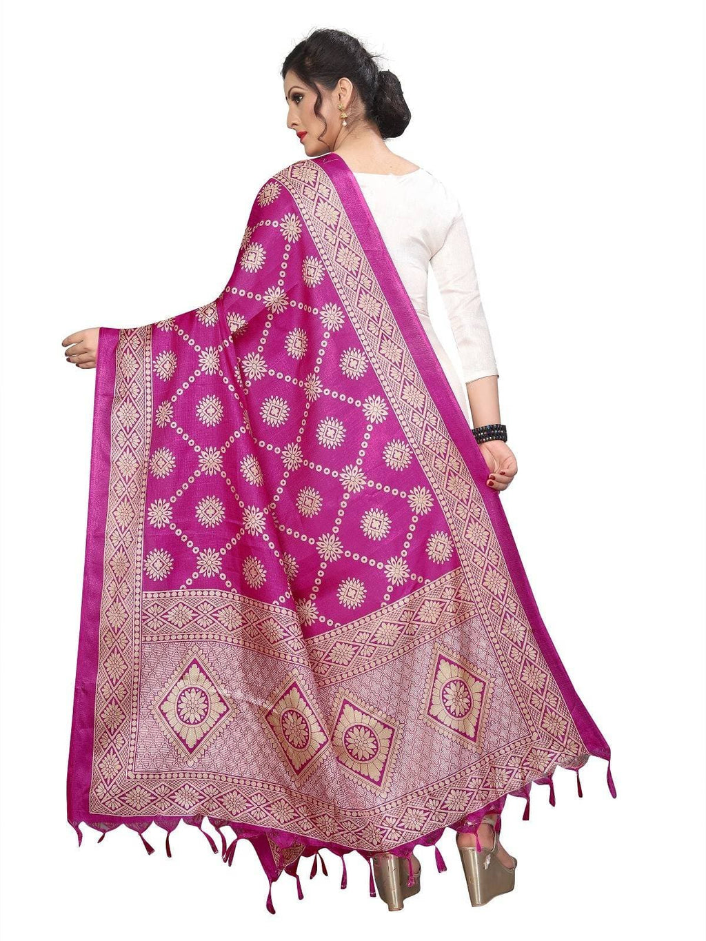 Pink Printed Khadi Bhagalpuri Dupatta - Traditional Ethnic Stole