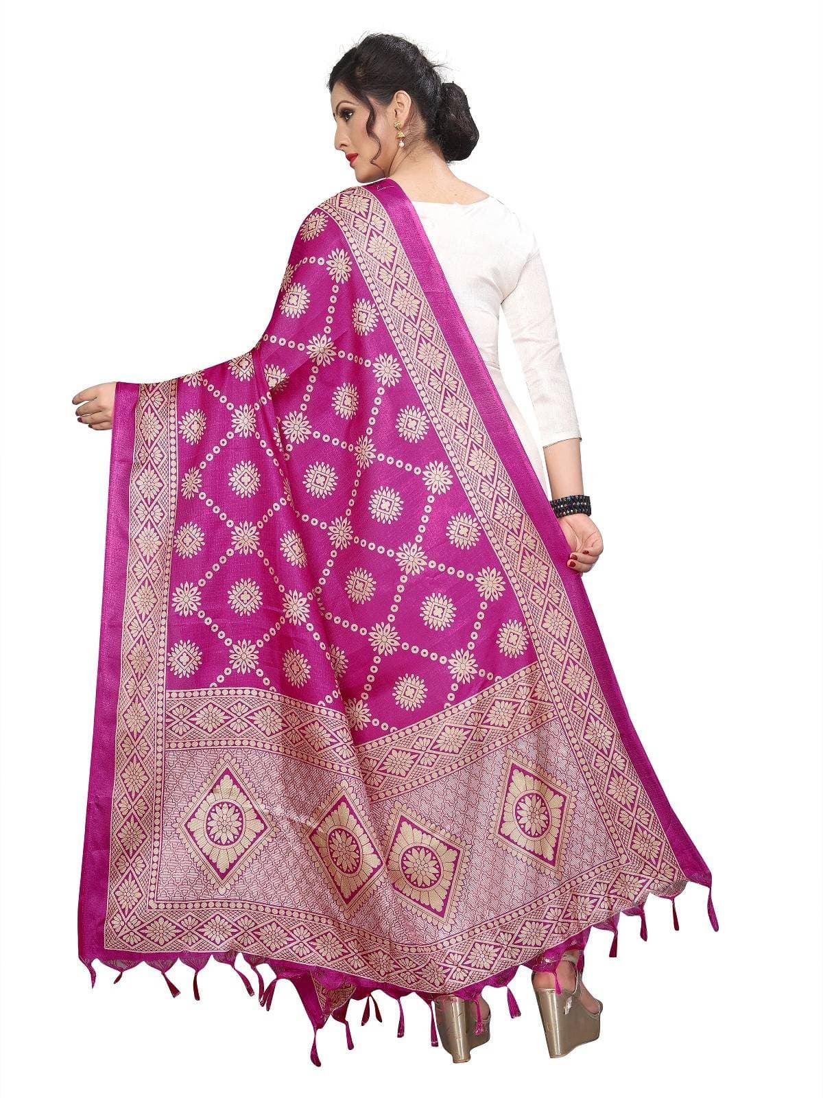 Pink Printed Khadi Bhagalpuri Dupatta - Traditional Ethnic Stole