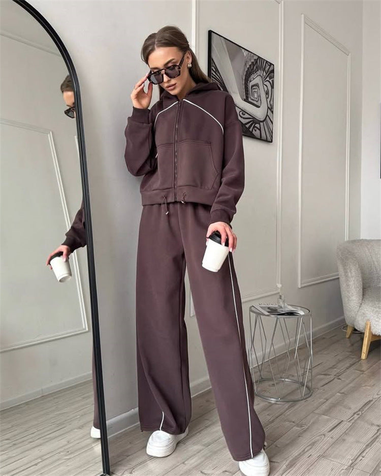 Women’s Solid Color Hooded Zip Up Jacket and Jogger Set - Image 7