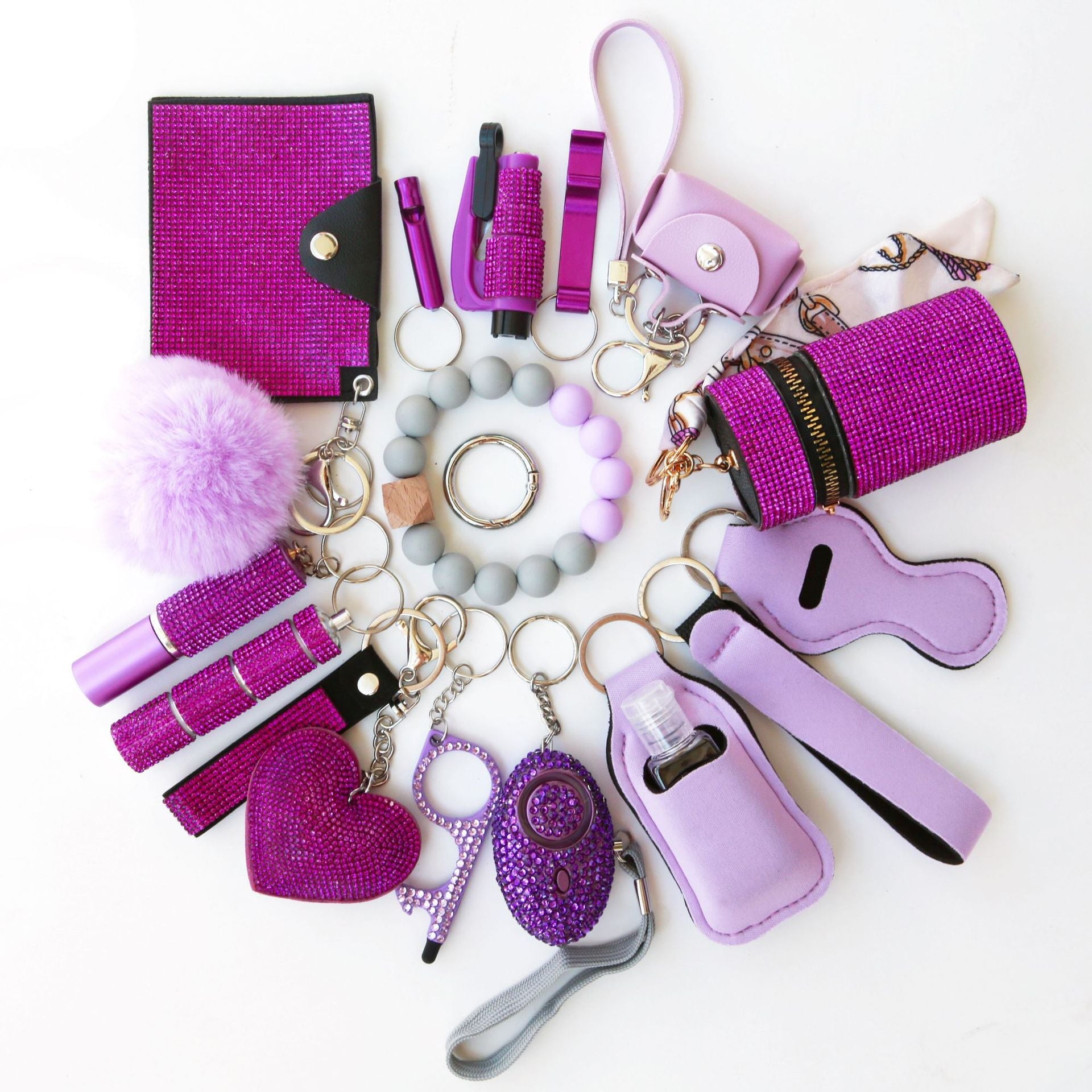 19-Piece Multifunctional Safety Defense Keychain Set for Women