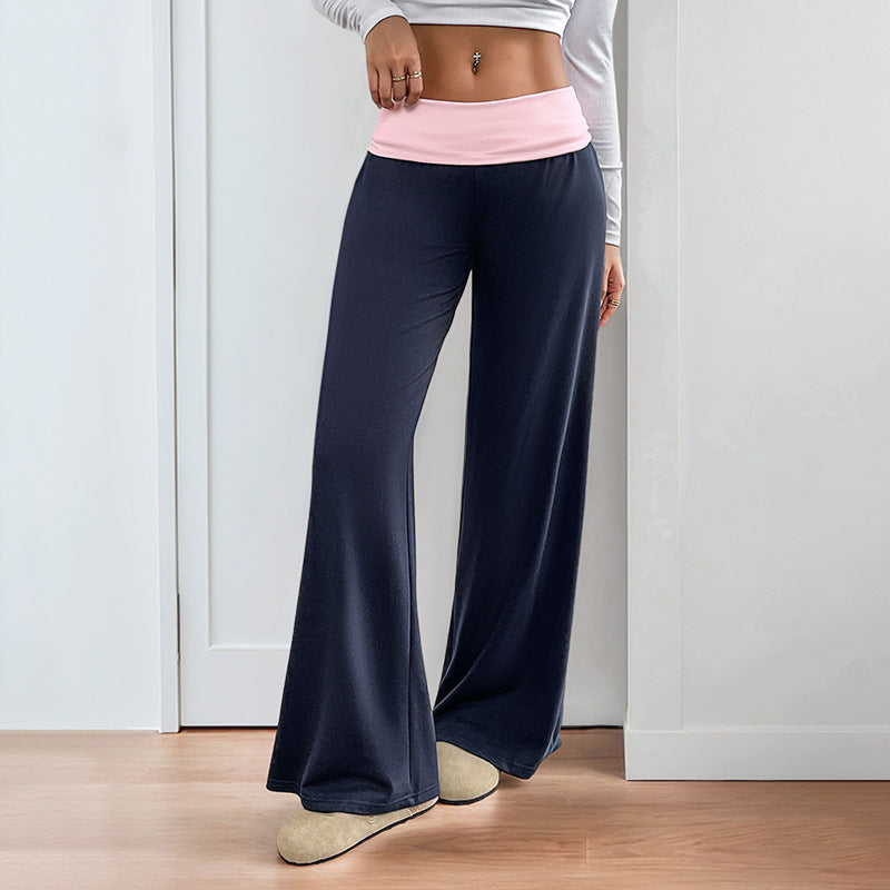 Women’s Low Rise Wide Leg Pants in Navy and Soft Pink - Image 3