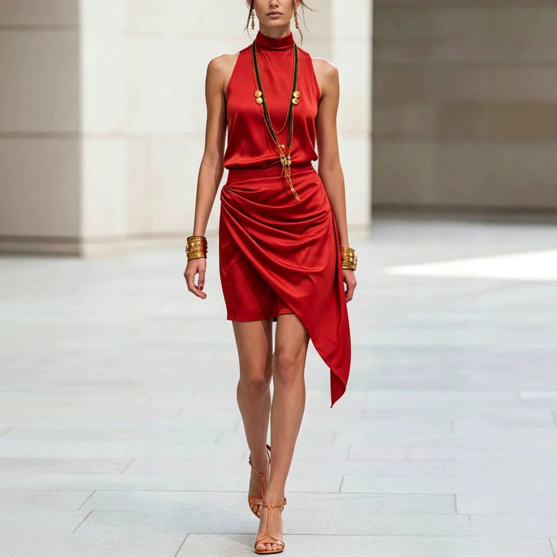 Women's Asymmetrical Hem Mini Skirt in Black or Burnt Orange - Image 5