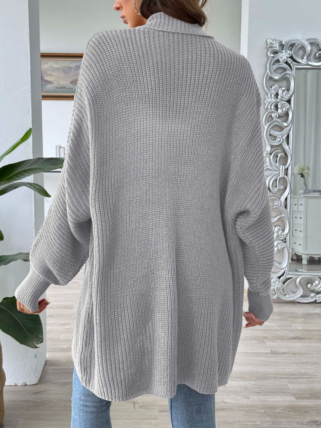 Women's Long Sleeve Open Front Ribbed Knit Cardigan in Rust - Image 8