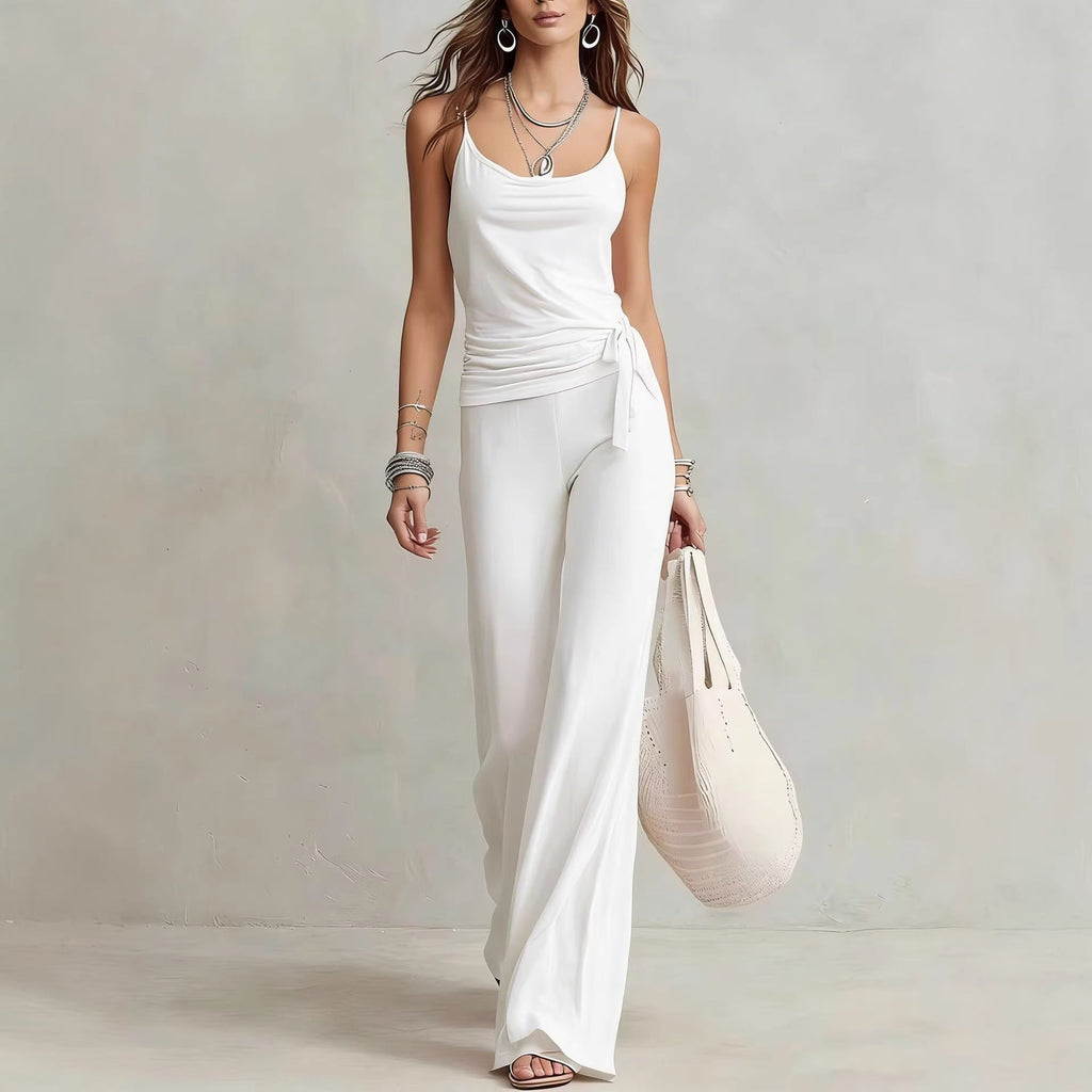 Women's Solid Color Sleeveless Top and Wide Leg Pants Set - Image 5
