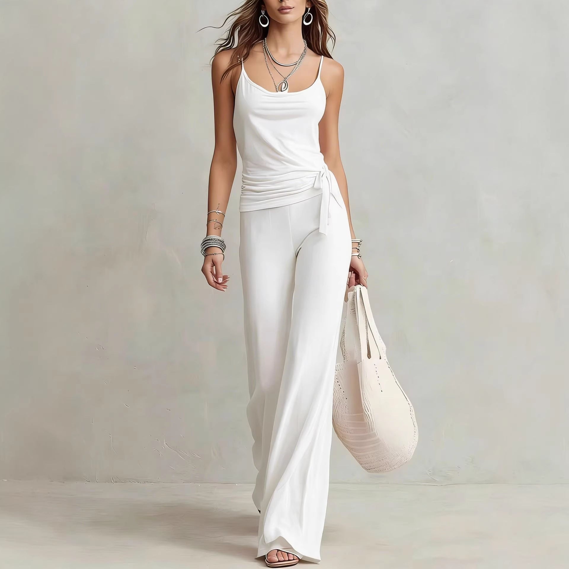 Women's Solid Color Sleeveless Top and Wide Leg Pants Set - Image 5