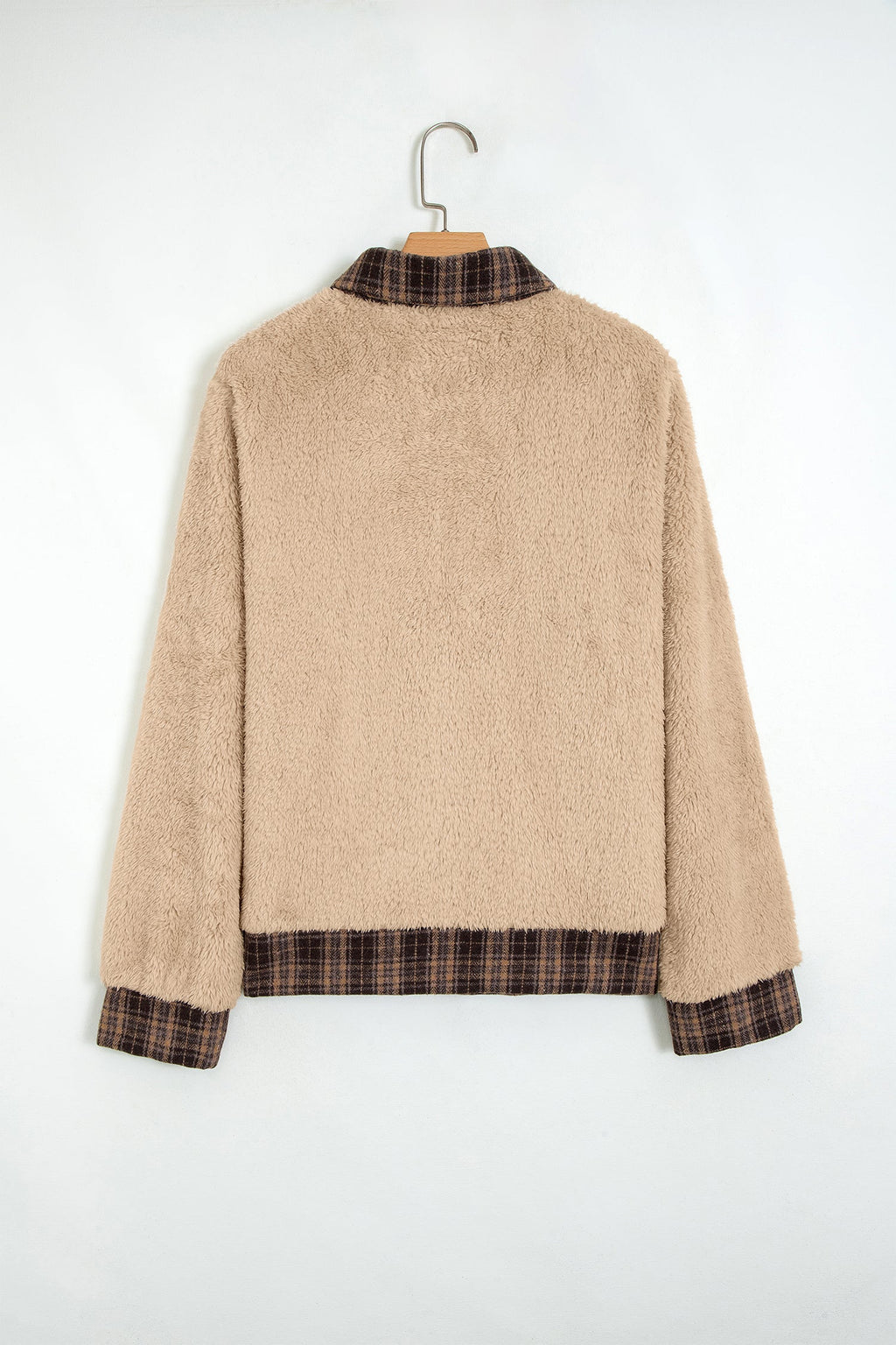 Plaid Patchwork Polo Collar Fleece Sweatshirt
