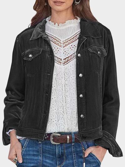Women's Casual Velvet Button-Up Long Sleeve Jacket