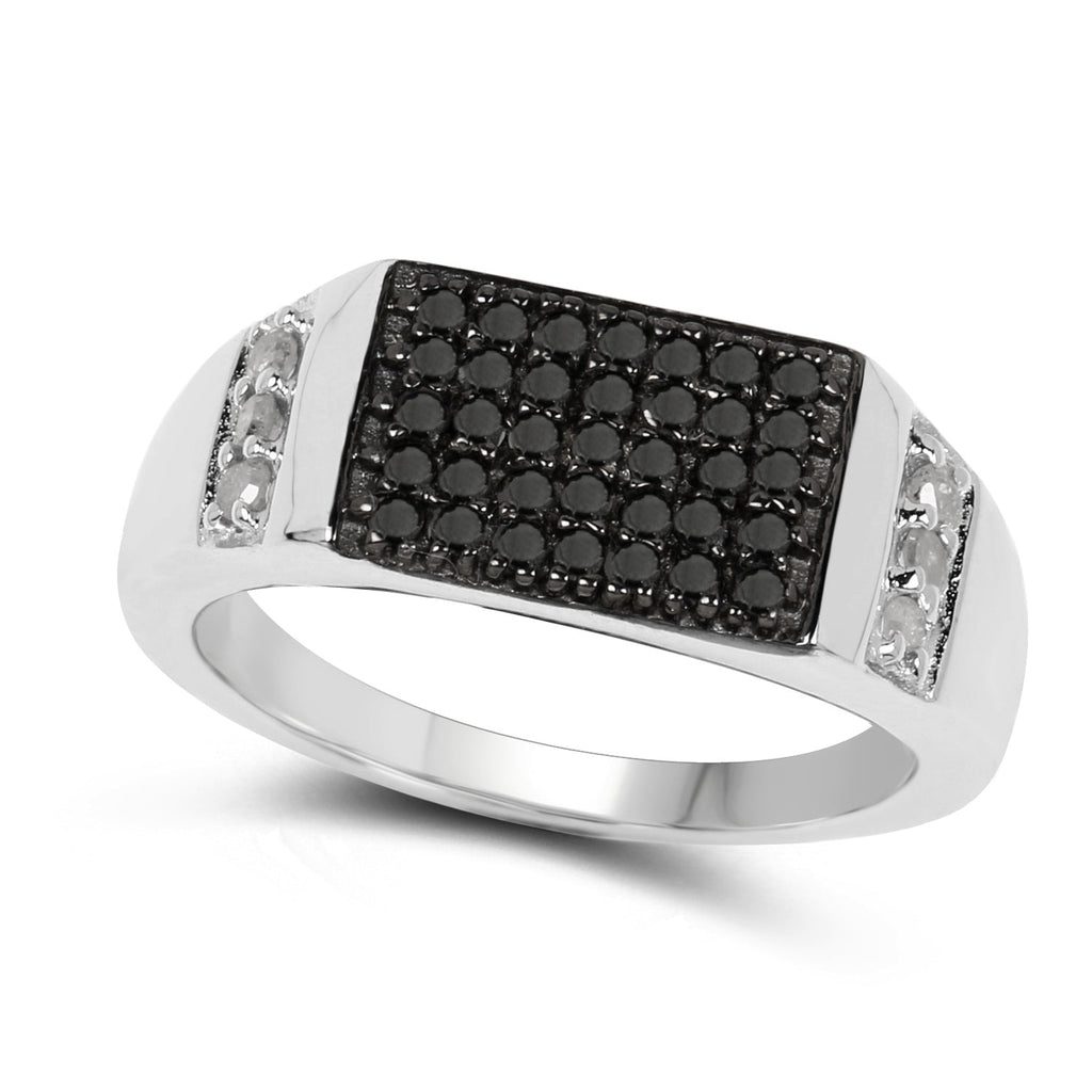 0.55 Carat Genuine Black Diamond and White Diamond .925 Sterling Silver Ring