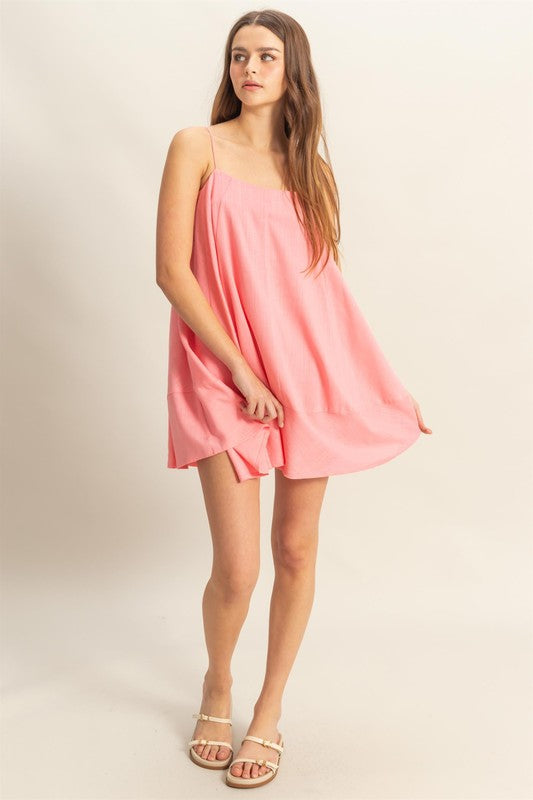 Flowy Linen A-Line Mini Cami Dress with Pockets