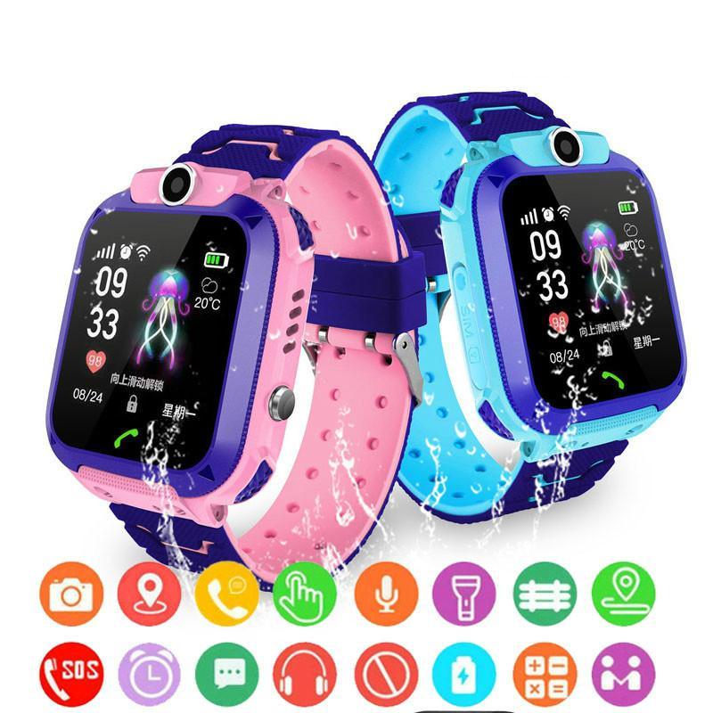 Sporty pink and blue kids smartwatch with SOS button and touch screen display