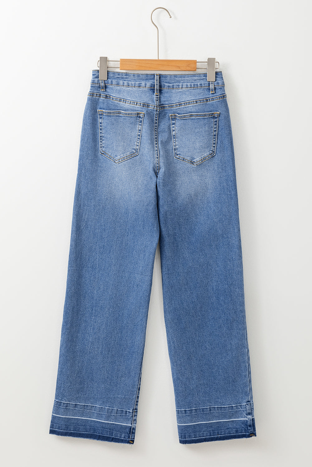 Denim Raw Hem Straight Leg Jeans