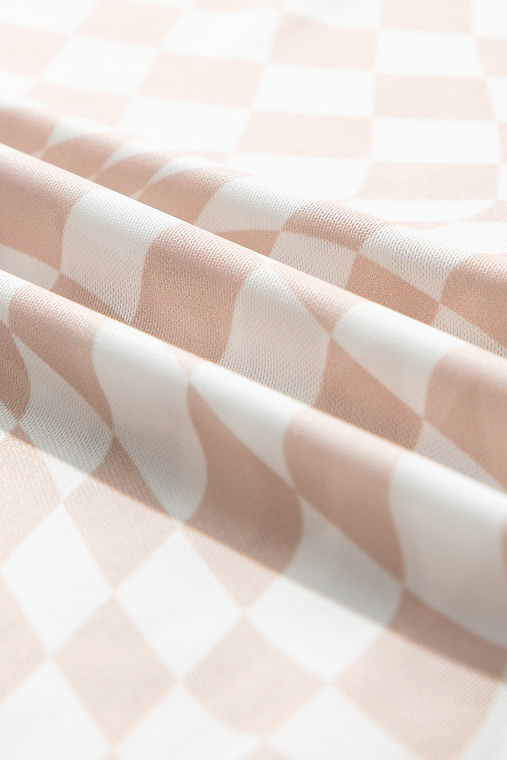 Checker Mesh Mock Neck Long Sleeve Top