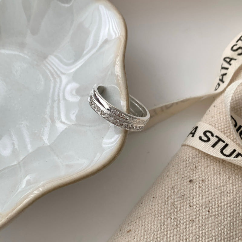 Sweet Double Layer Plain Band Ring For Women, Minimalist Cool Style, INS Fashion, Zircon Adjustable Index Finger Ring
