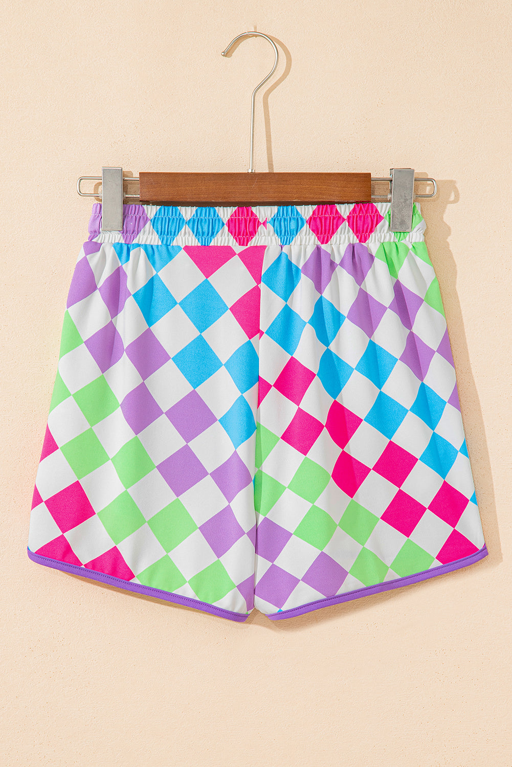 Women's Checker Drawstring Elastic Waist Shorts Casual Sporty
