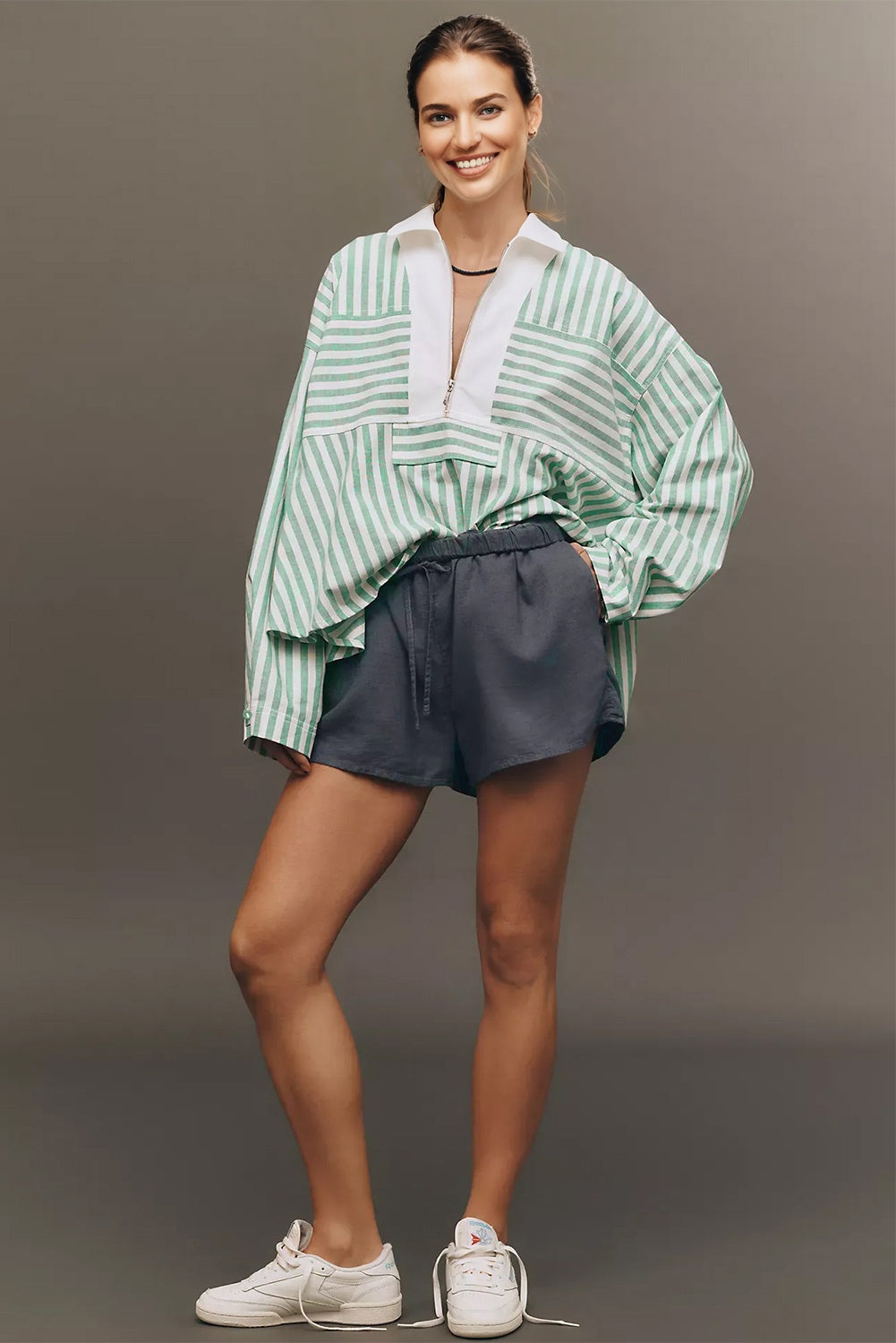 Stripe Half-Zip Long Sleeve Top