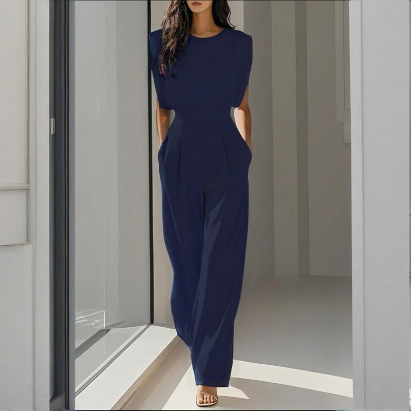 Women’s Wide-Leg Short-Sleeve Jumpsuit with Waist Tie Detail - Image 10