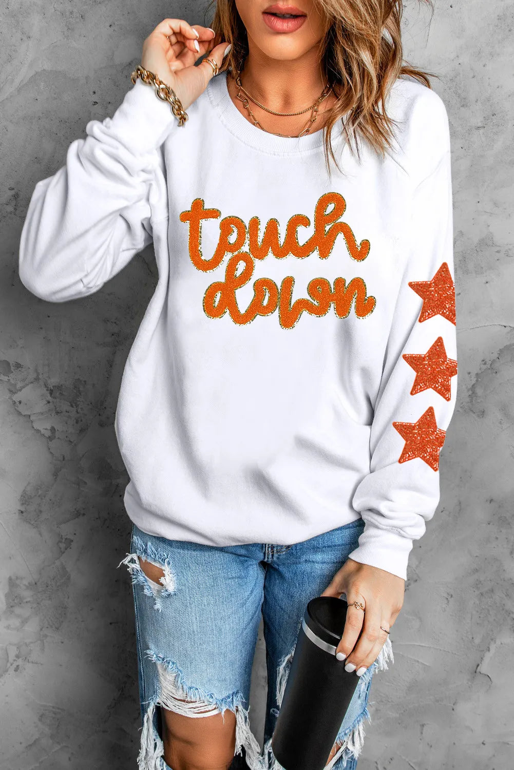Women's Letter & Star Print Long Sleeve Sweatshirt Crewneck Top