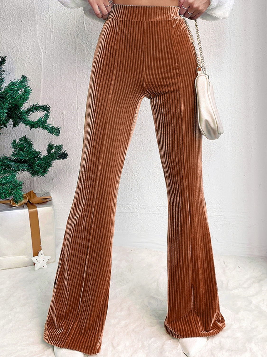 Ribbed High Waist Bootcut Pants | Knit Stretch