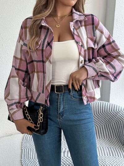 Classic Plaid Long Sleeve Button-Up Jacket for Women