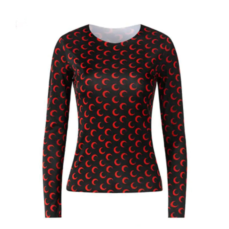 Women Long Sleeve Moon Print Crew Neck Shirt Soft Base Layer - Image 6