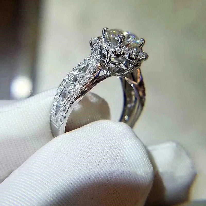 Starry Sky Micro-Inlaid Zircon For Women Fashionable Flower-Shape Ring