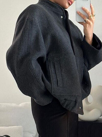 Casual Drop Shoulder Snap Down Jacket with Pockets