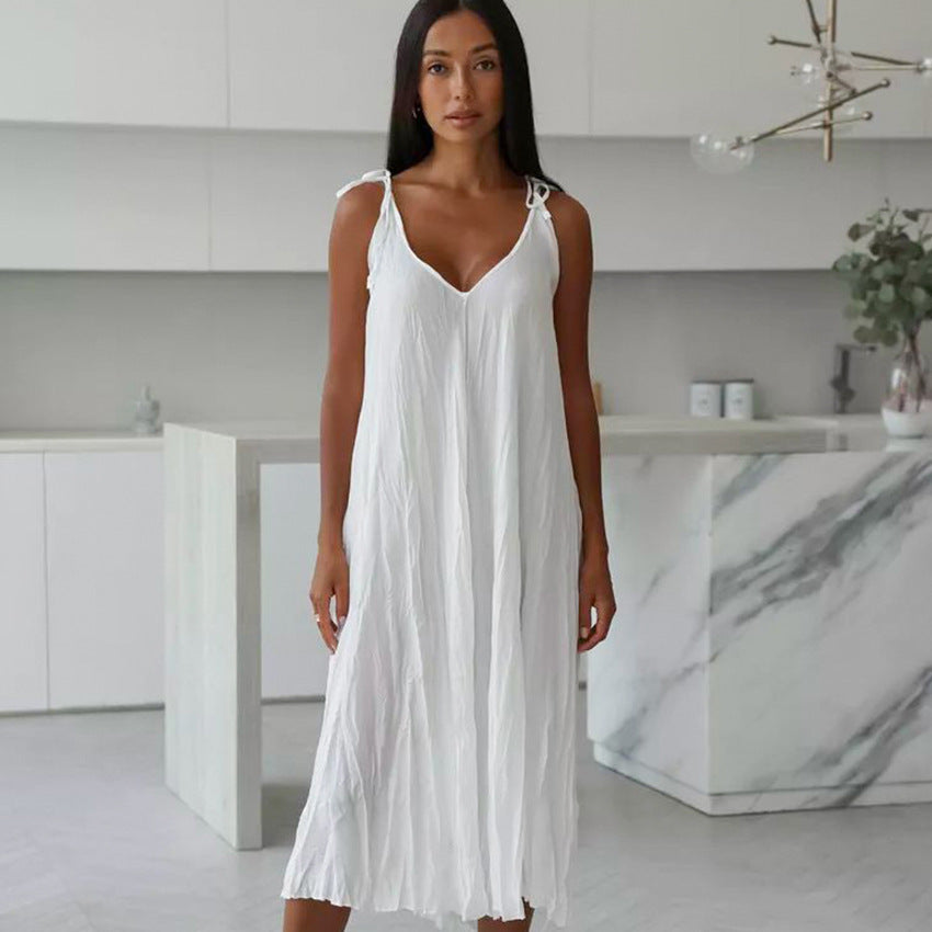 Minimalist White Woven Sling Dress