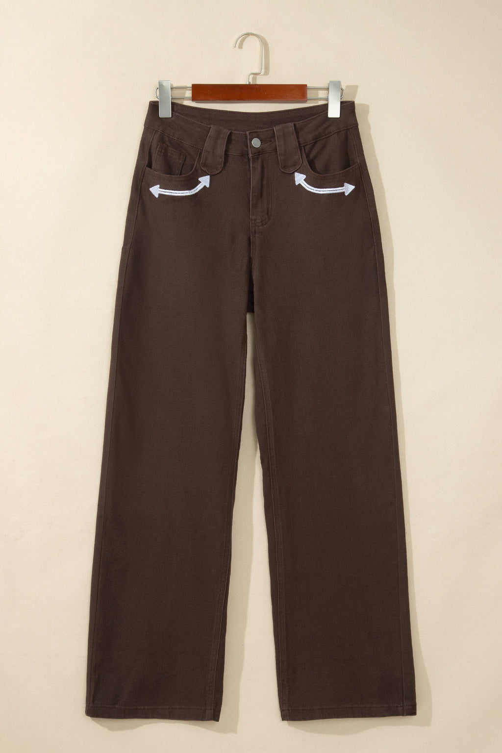Western Arrow Embroidered Button Fly Straight Leg Jeans