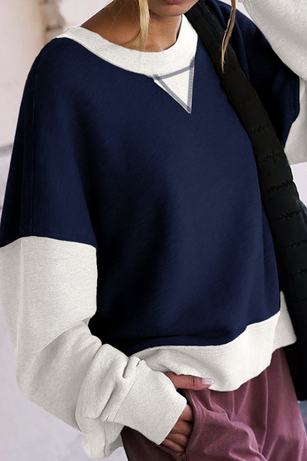 Women's Contrast Crewneck Sweatshirt in Beige and Grey