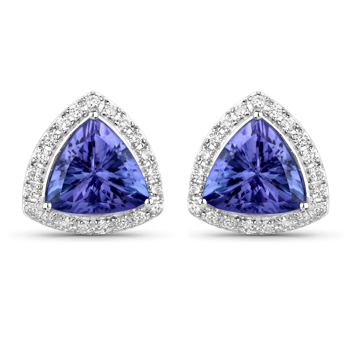 3.82 Carat Genuine Tanzanite and White Diamond 14K White Gold Earrings
