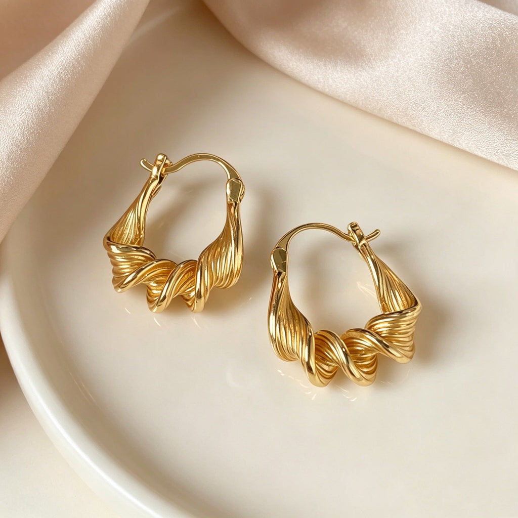 Retro Gold Twisted Cable Earrings Face-framing For Round And Square Faces