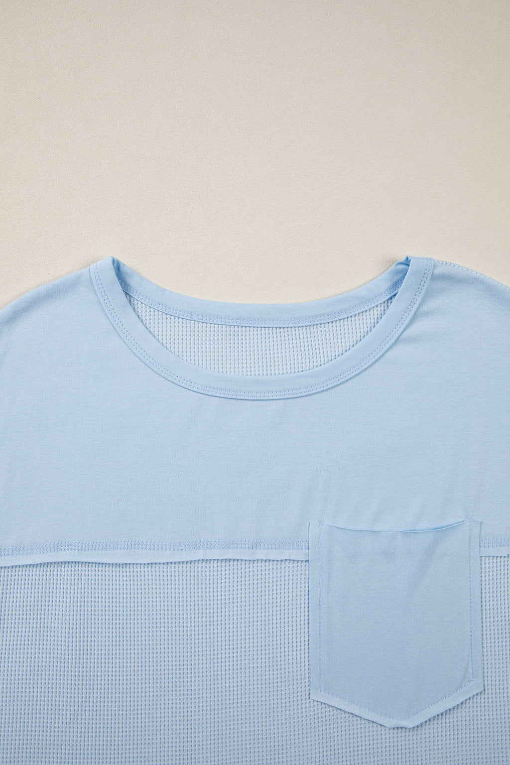 Waffle Patchwork Raw Seam Short Sleeve T-Shirt in Pink