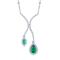 S925 Silver 7.2g 1.88ct Lab-Created Emerald Lariat Necklace, 11x7mm 6x3mm, 40&5cm