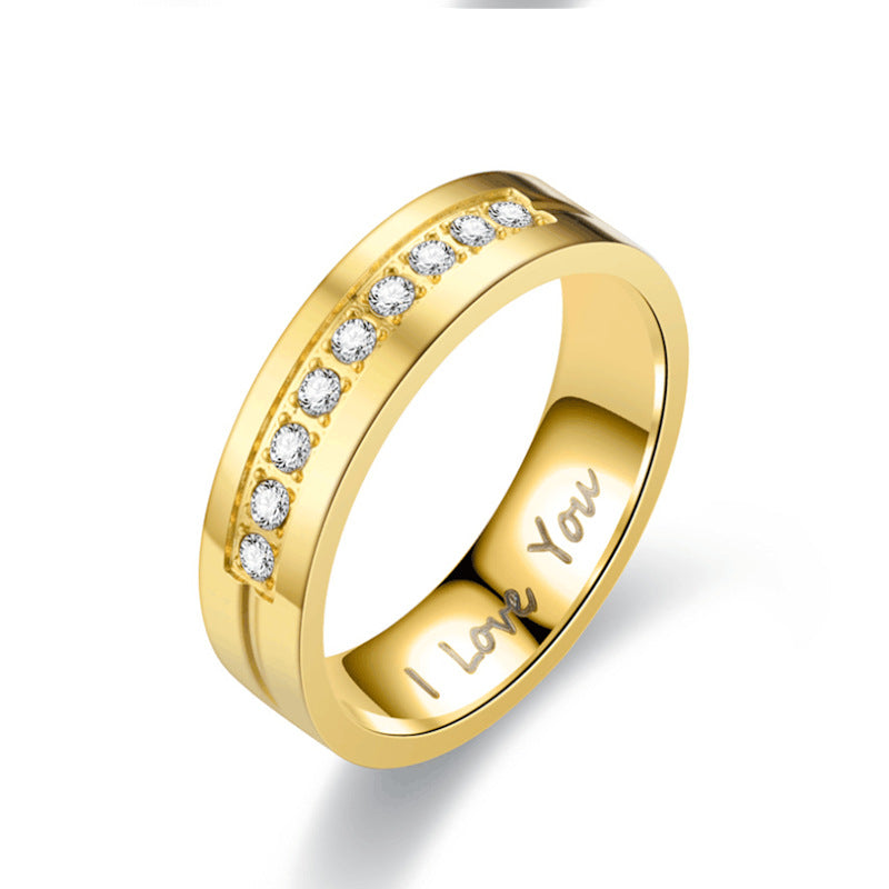 U-Shaped Stainless Steel Couple Ring with Diamond-Studded Accents