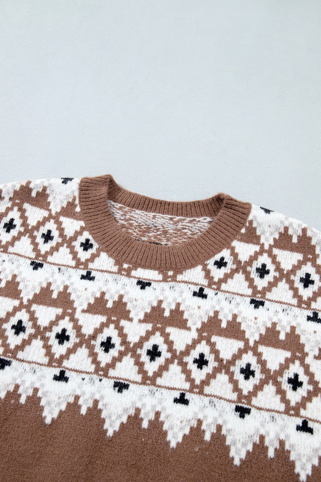 Geometric Fair Isle Drop Shoulder Pullover Sweater