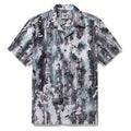 Men's short sleeve camp collar shirt featuring a black, white, and gray Chinese ink painting pattern.
