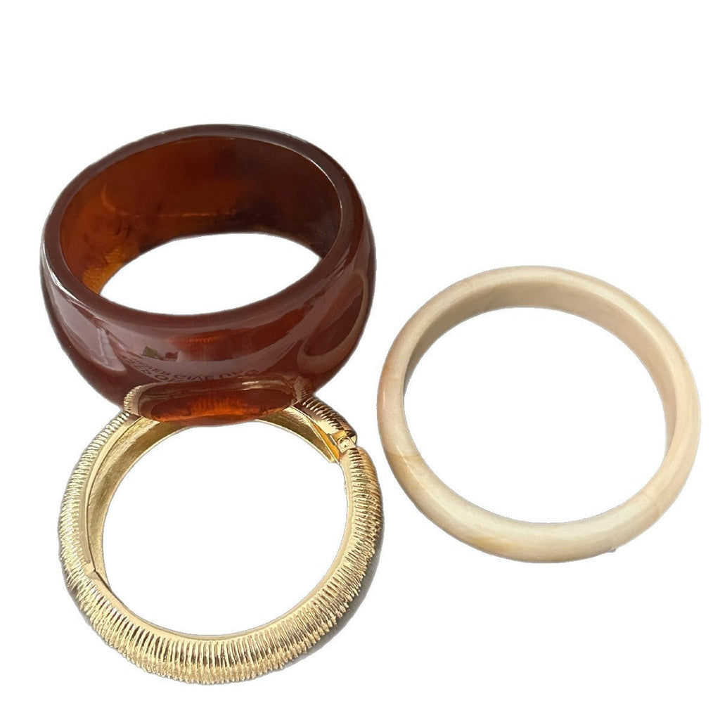 Amber Resin Bangle Stack Bracelet Set in Caramel and Cream
