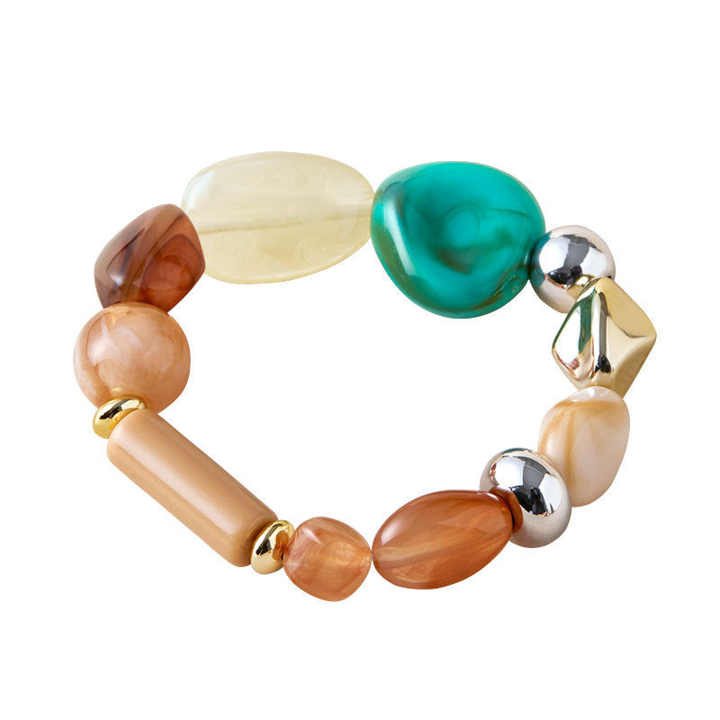 Irregular Acrylic Bead Bracelet Stack in Multi-Color Gold Silver