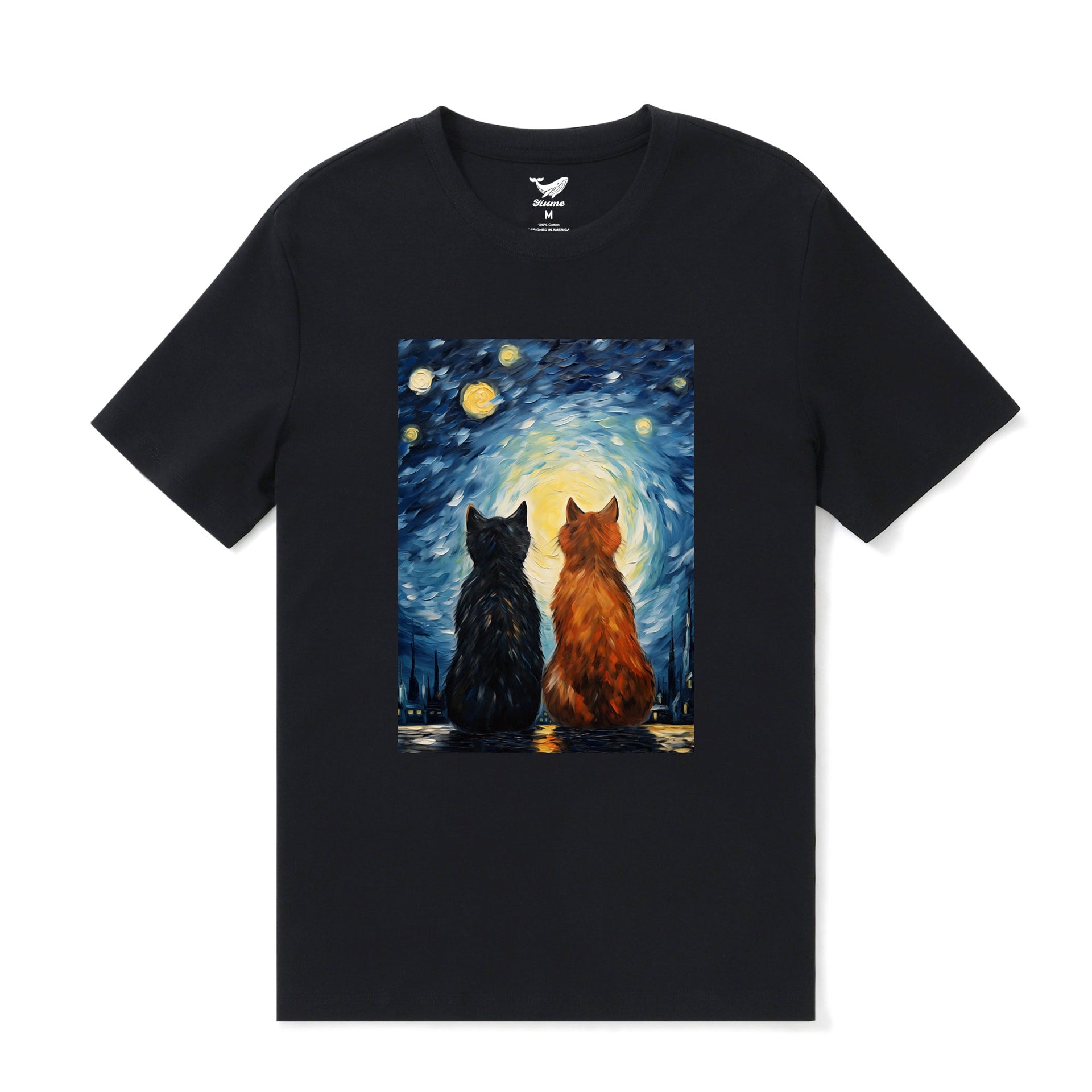 Cats In Love Van Gogh Art Graphic T-Shirt 100% Cotton Black