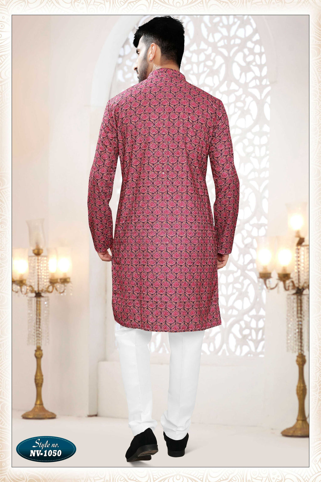 Men's Redish Wine Straight Rayon Kurta with Thread and Sequence Work