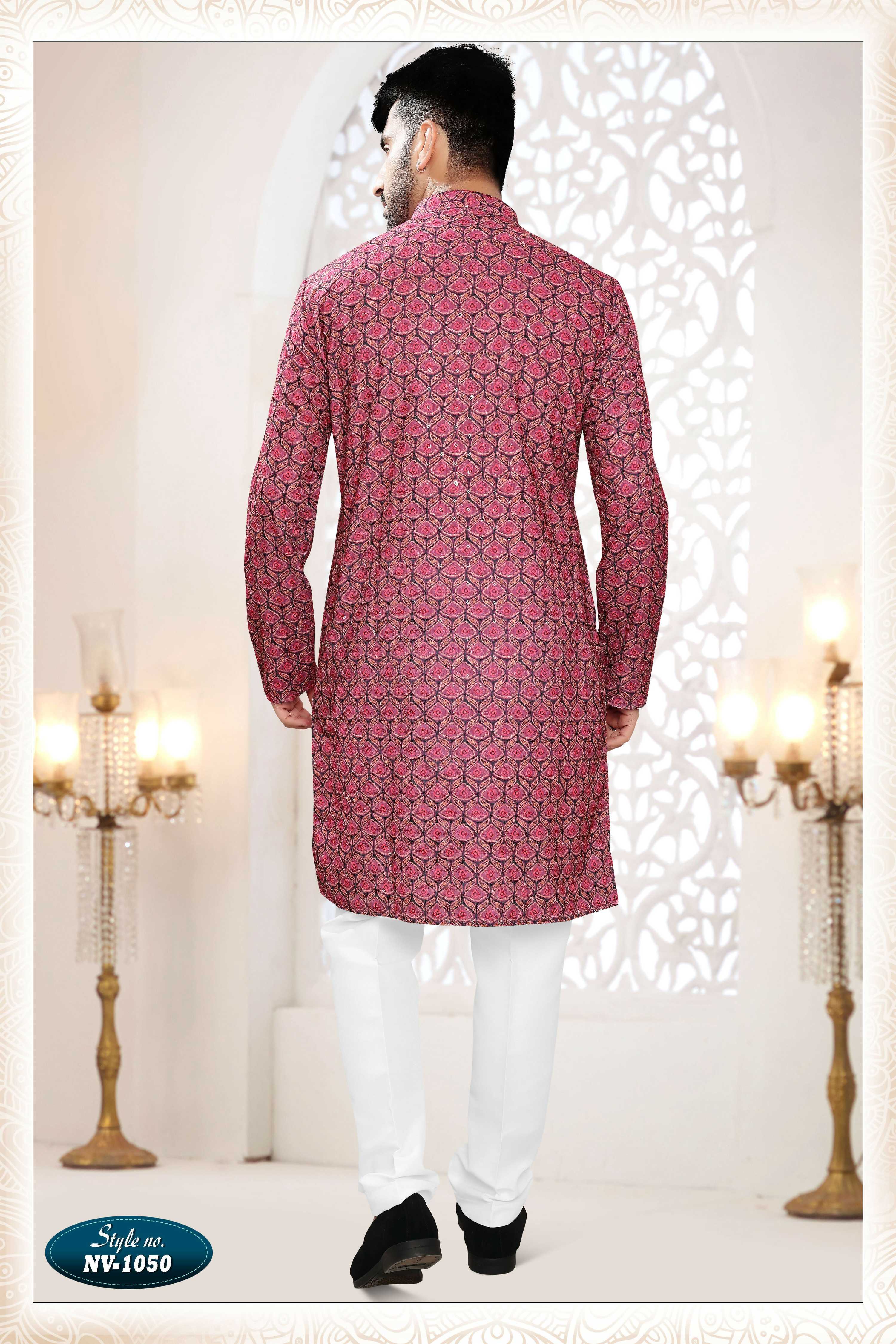 Men's Redish Wine Straight Rayon Kurta with Thread and Sequence Work