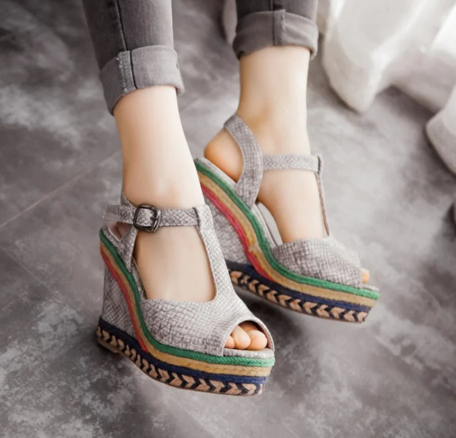 Women's High Heel Wedge Sandals with Ankle Strap and Open Toe - Image 26