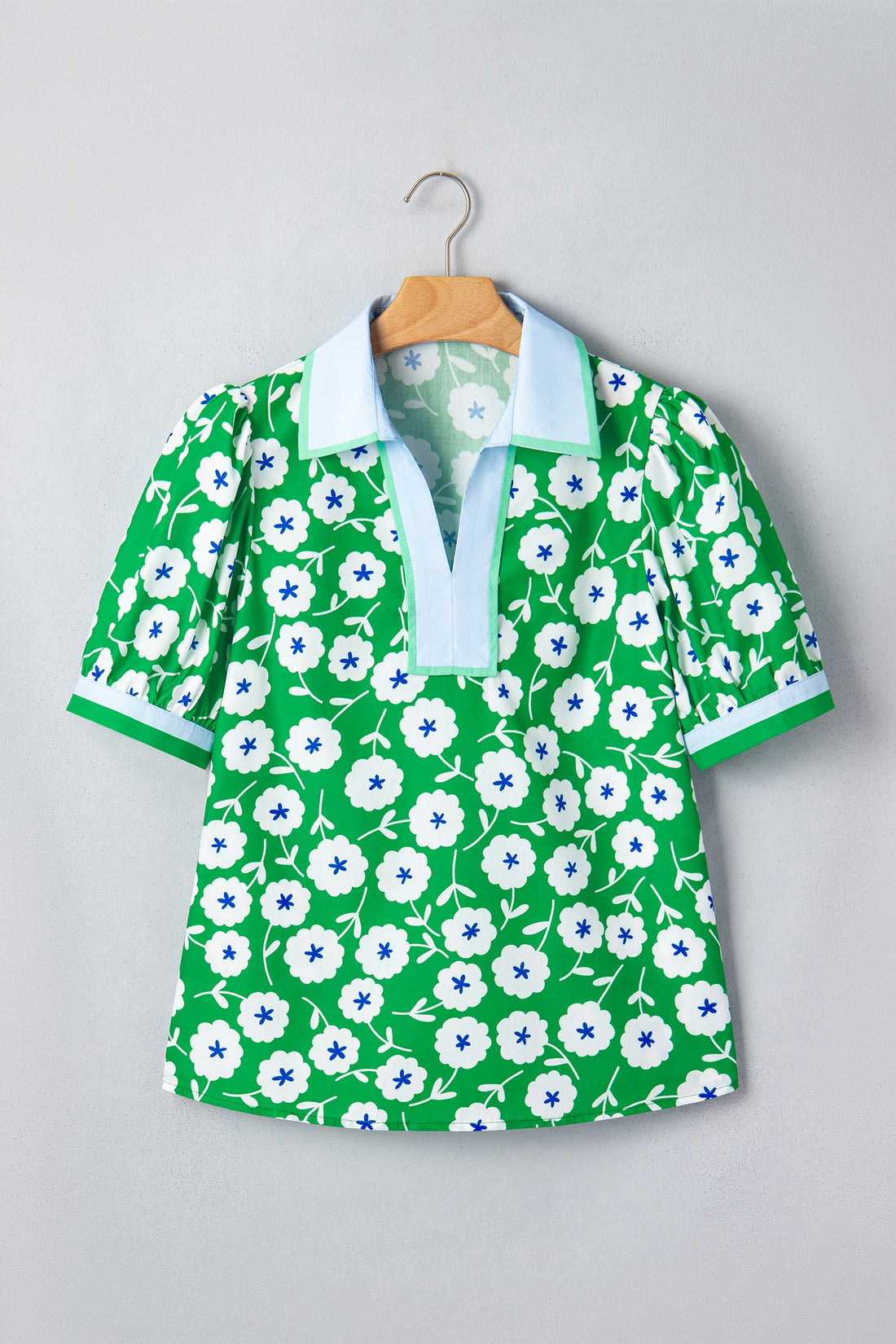 Antonella Collar Short Sleeve Blouse Floral Daisy Print