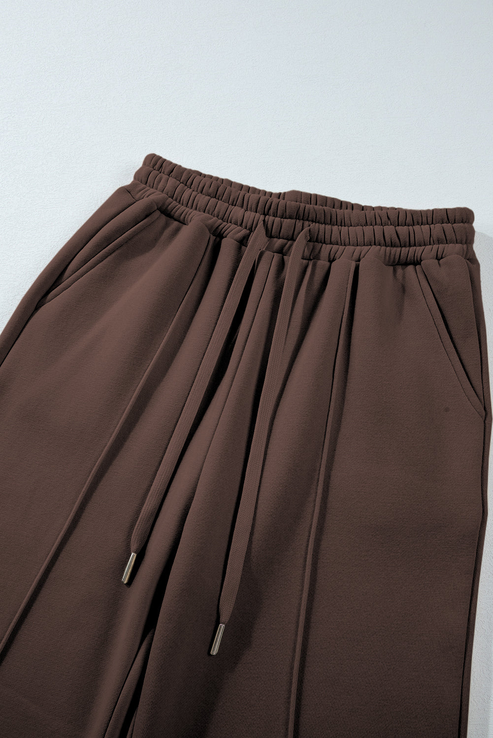 Women's Solid Collared Sweatshirt and Wide-Leg Jogger Set - Brown