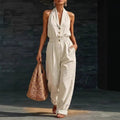 Women's V-Neck Sleeveless Button Front Jumpsuit - Image 3