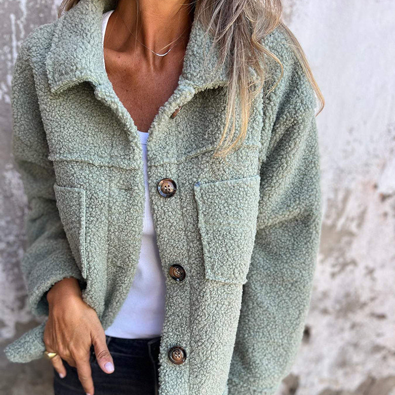 Plus Size Women’s Solid Color Sherpa Jacket